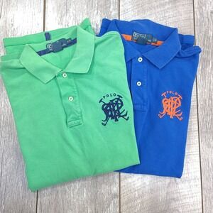 Lot of 2 Polo Ralph Lauren Mens Logo Crest Shirt Large Blue Green Short Sleeve